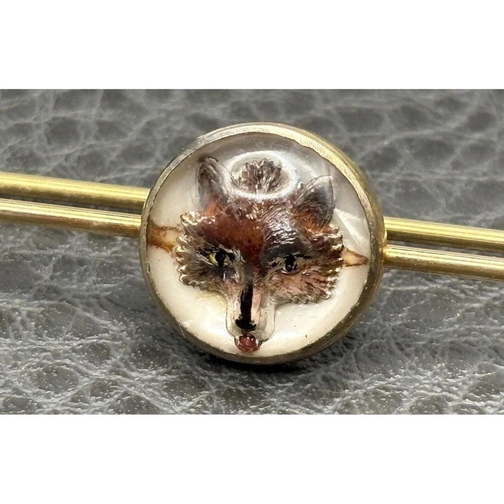 Antique Victorian Correct Quality Essex Crystal Intaglio Fox Bar Brooch Tie Pin
